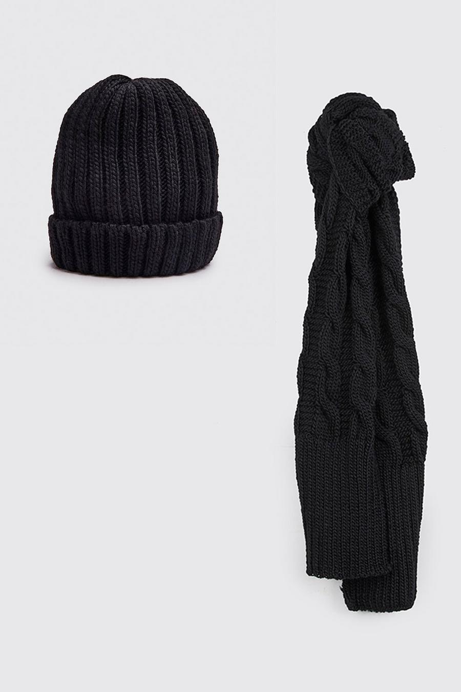 Set berretto Beanie stile pescatore & sciarpa, Black image number 1