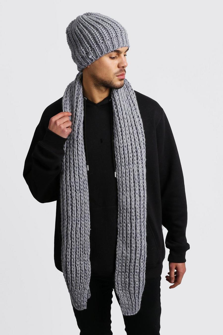 Grey Knitted Scarf And Beanie Set image number 1