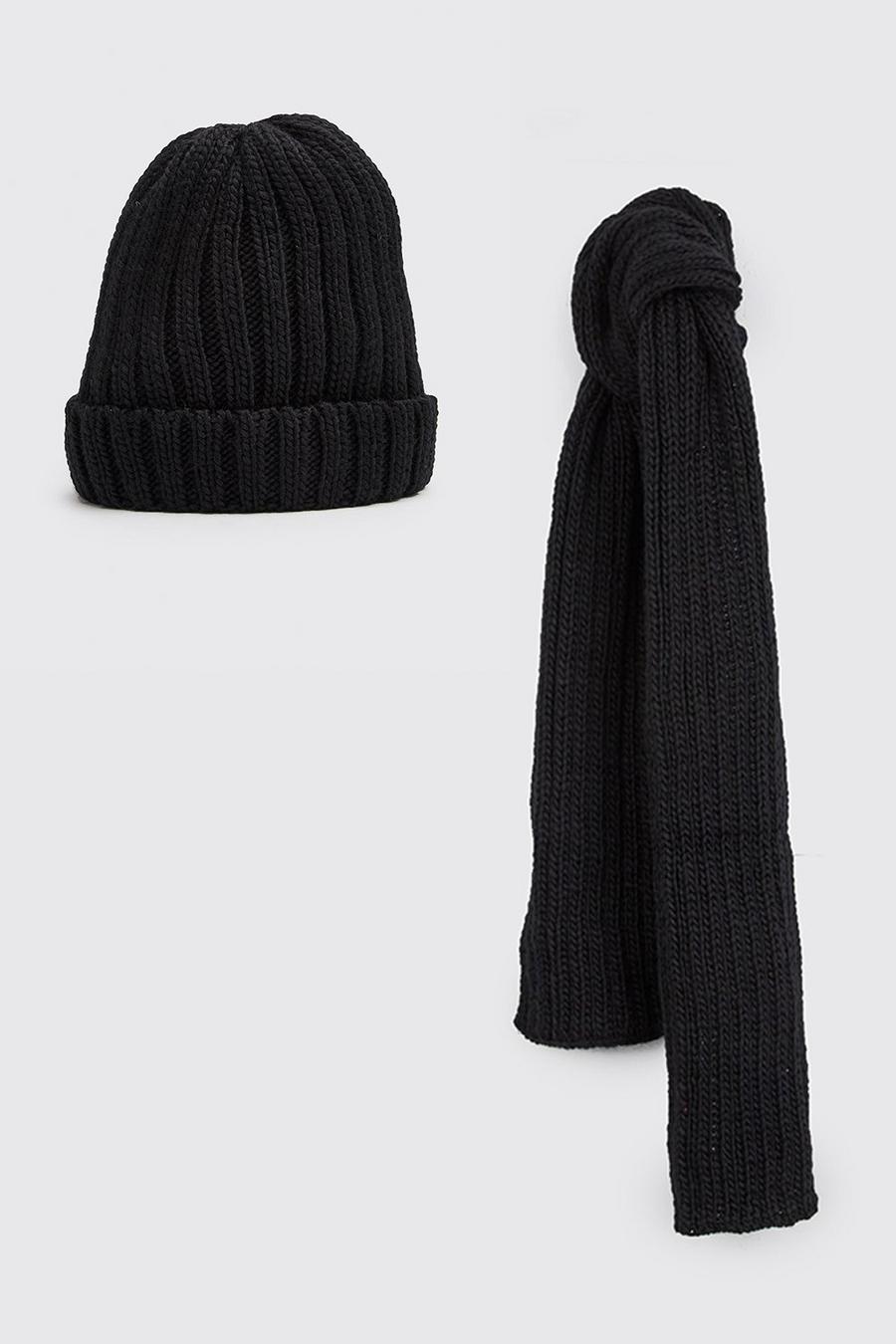 Black Fisherman Beanie And Scarf Set image number 1