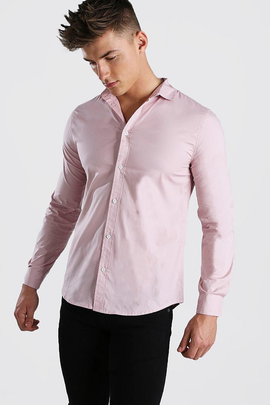 Pale pink Muscle Fit Long Sleeve Shirt image number 1