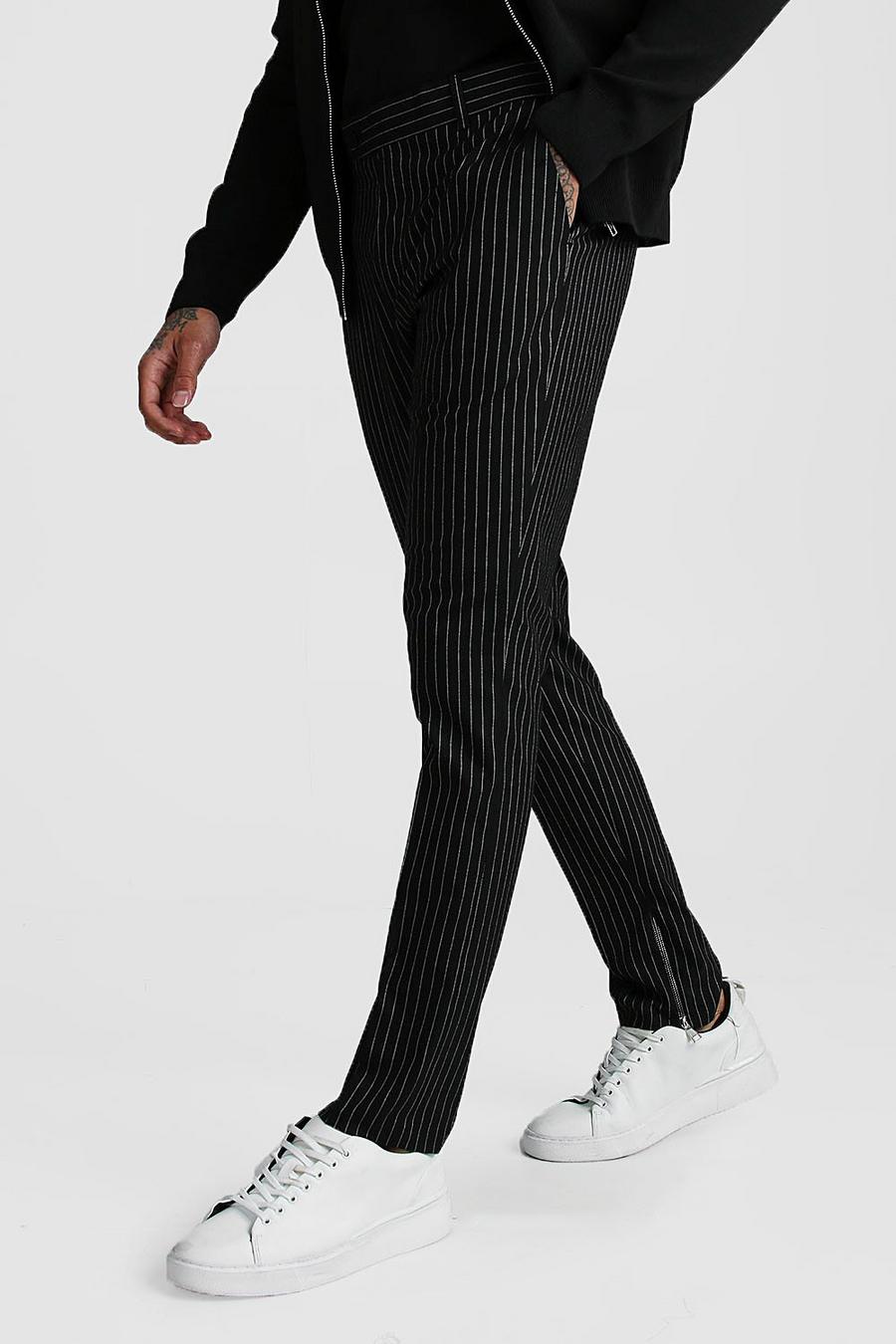 Pantalon élégant à motif tartan avec zip sur la cheville, Noir image number 1