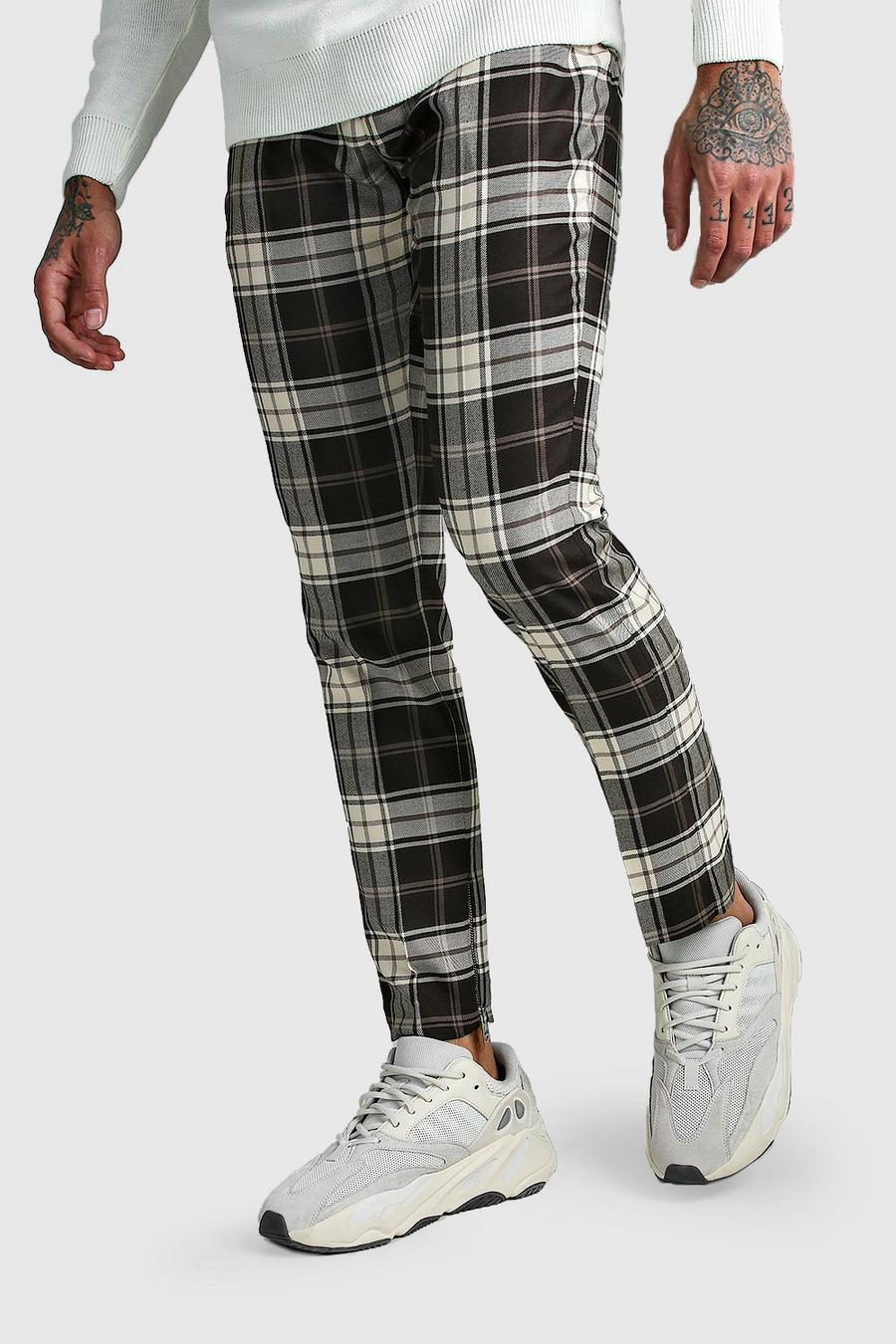 Grey Tartan Ankle Zip Detail Smart Trouser image number 1
