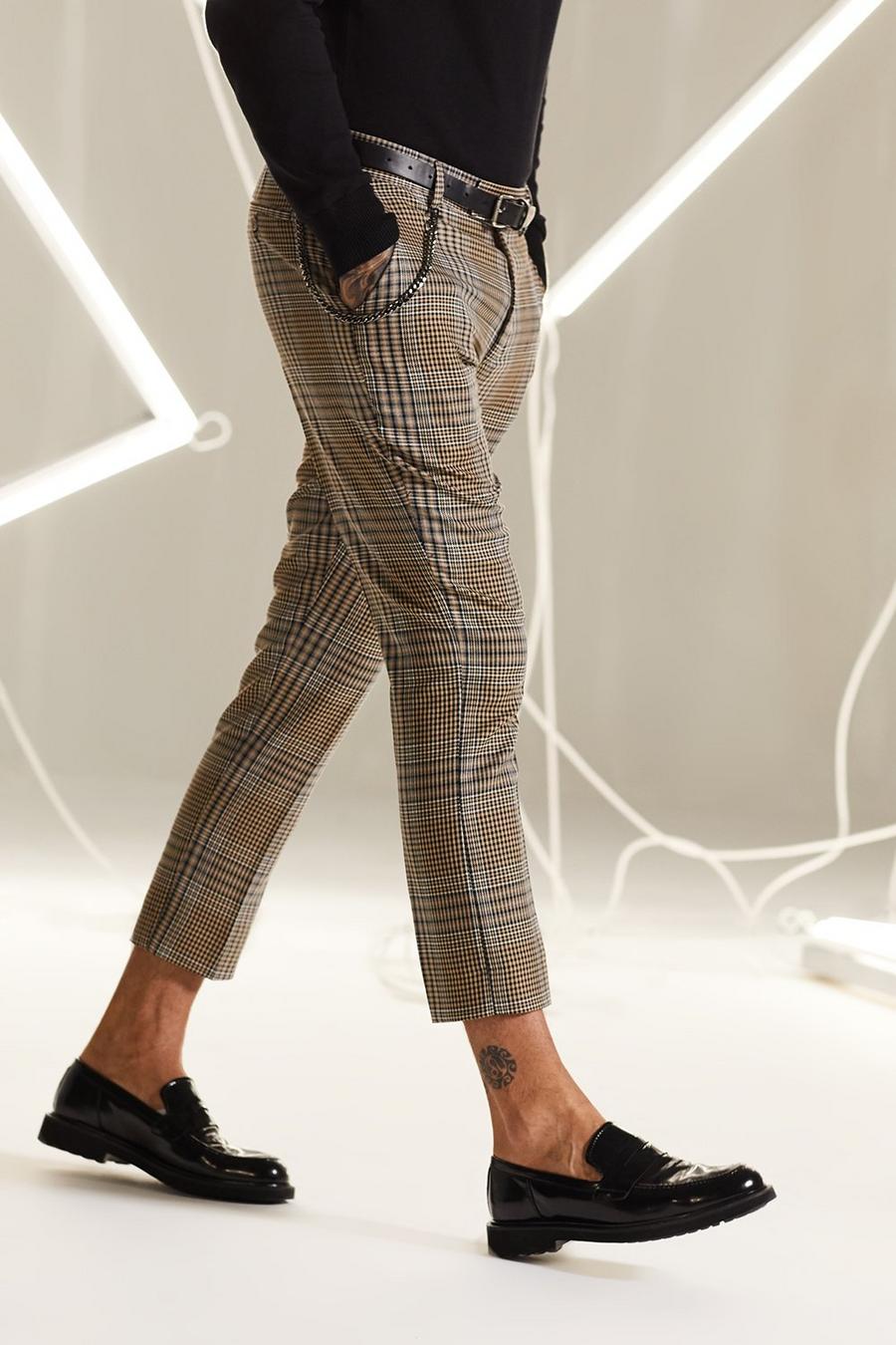 Pantaloni skinny pinocchietto a quadretti Heritage con catenella, Marrone image number 1
