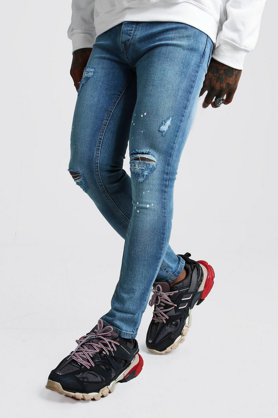 Mid blue Skinny Jeans With Zip Ankles & Rips image number 1