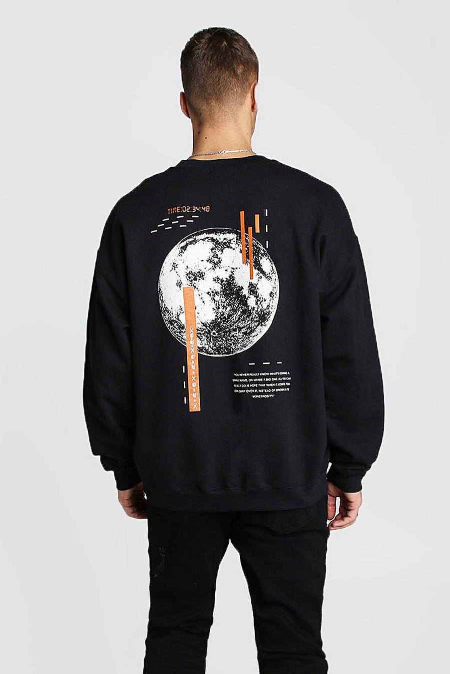 Oversized-Sweatshirt mit Grafik hinten, Schwarz image number 1