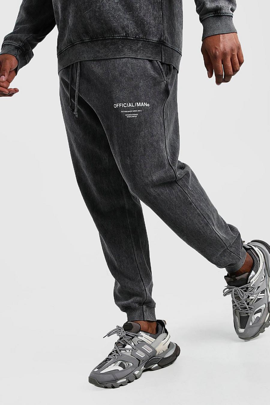 Black Big & Tall - Official MAN Joggers med stentvättad effekt image number 1