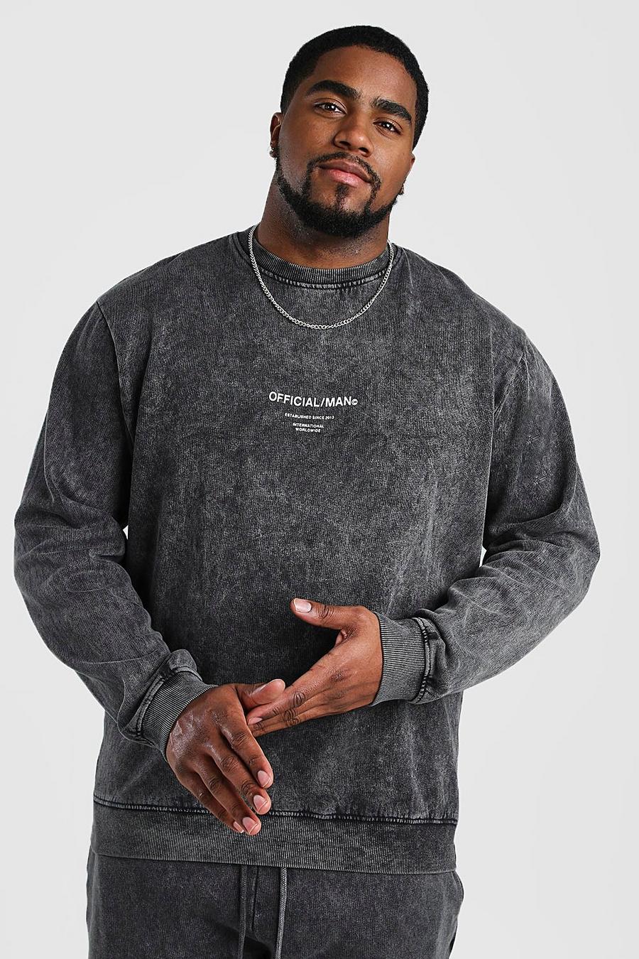 Big And Tall MAN Official Pullover im Acid-Wash-Look, Schwarz image number 1