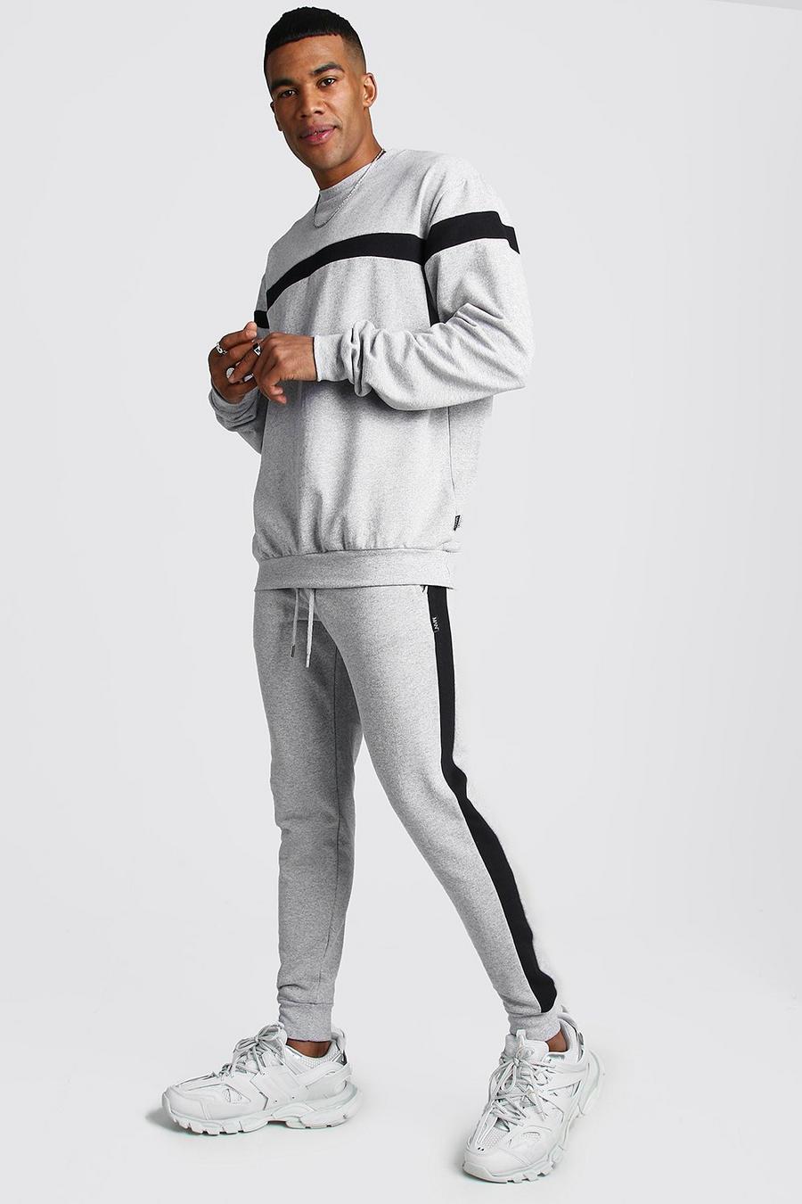 Grey Hooded Tracksuit With Contrast Panels image number 1