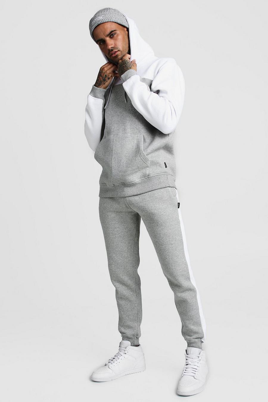 Grey Colour Block Hooded Tracksuit image number 1