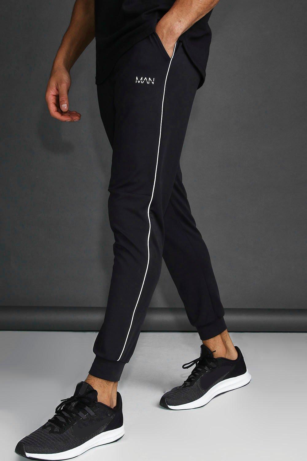 black tapered joggers mens