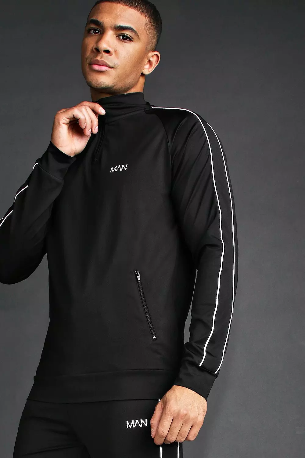 Black Tracksuit with Single White Piping – Absoluto