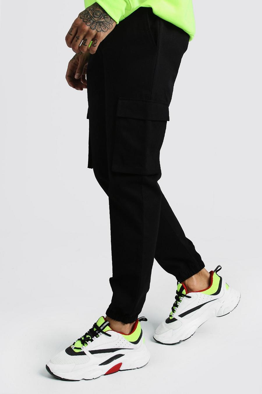 שחור מכנסי ריצה דגמ"ח עם כיסים בסגנון שימושי image number 1