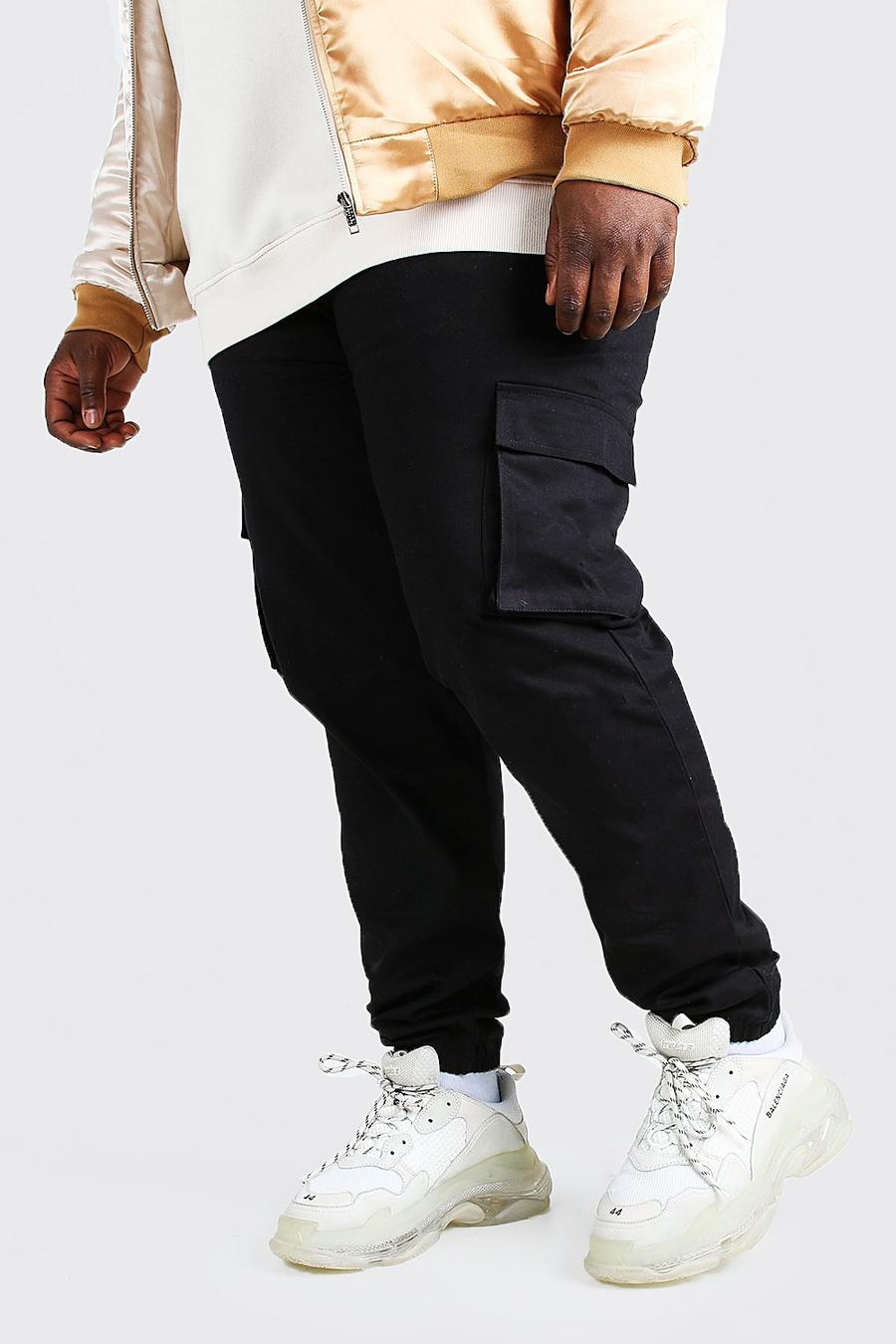 Plus Size pantaloni tuta cargo con tasca utility, Nero negro