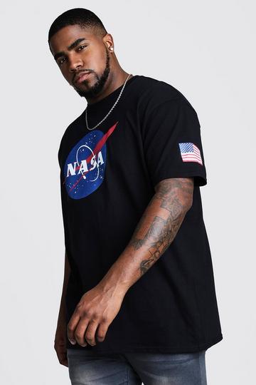 Plus Size NASA Sleeve Print License T-Shirt black