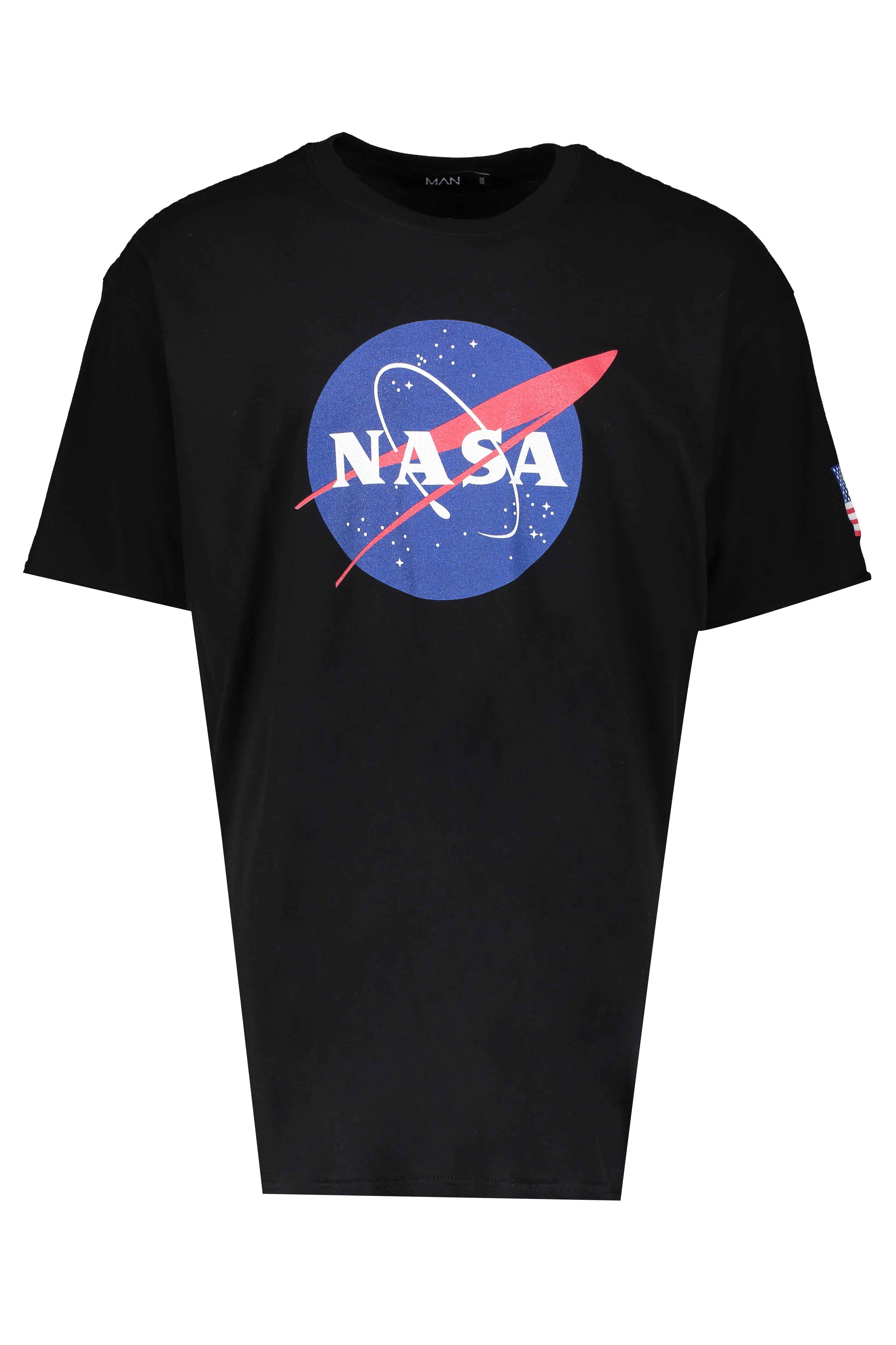 Mens Plus Size Nasa Sleeve Print License T-Shirt - Black
