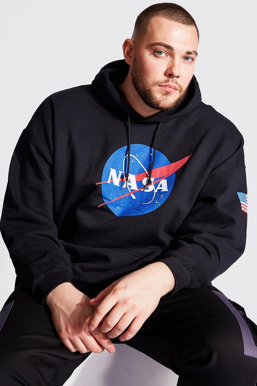 Felpa Plus Size ufficiale con stampa NASA sulle maniche e cappuccio, Nero image number 1