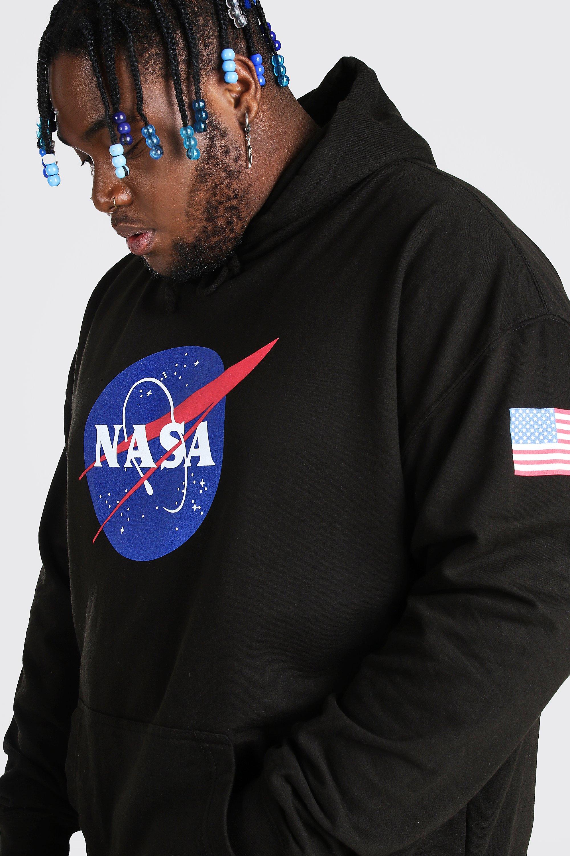 Black nasa hoodie hotsell with flags on sleeves