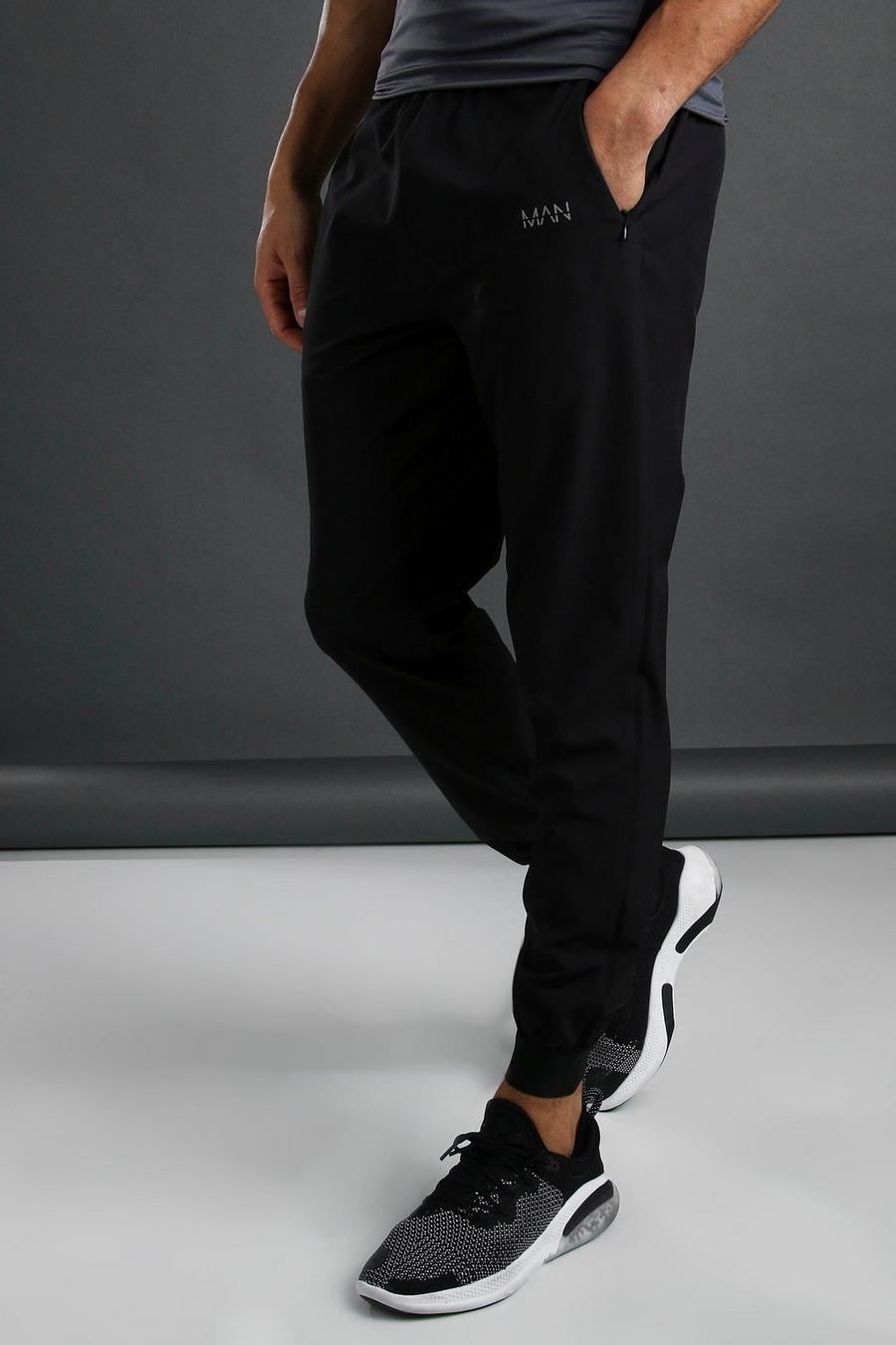 שחור מכנסי ריצה ארוגים בגזרה צרה לאימונים עם כיתוב MAN image number 1