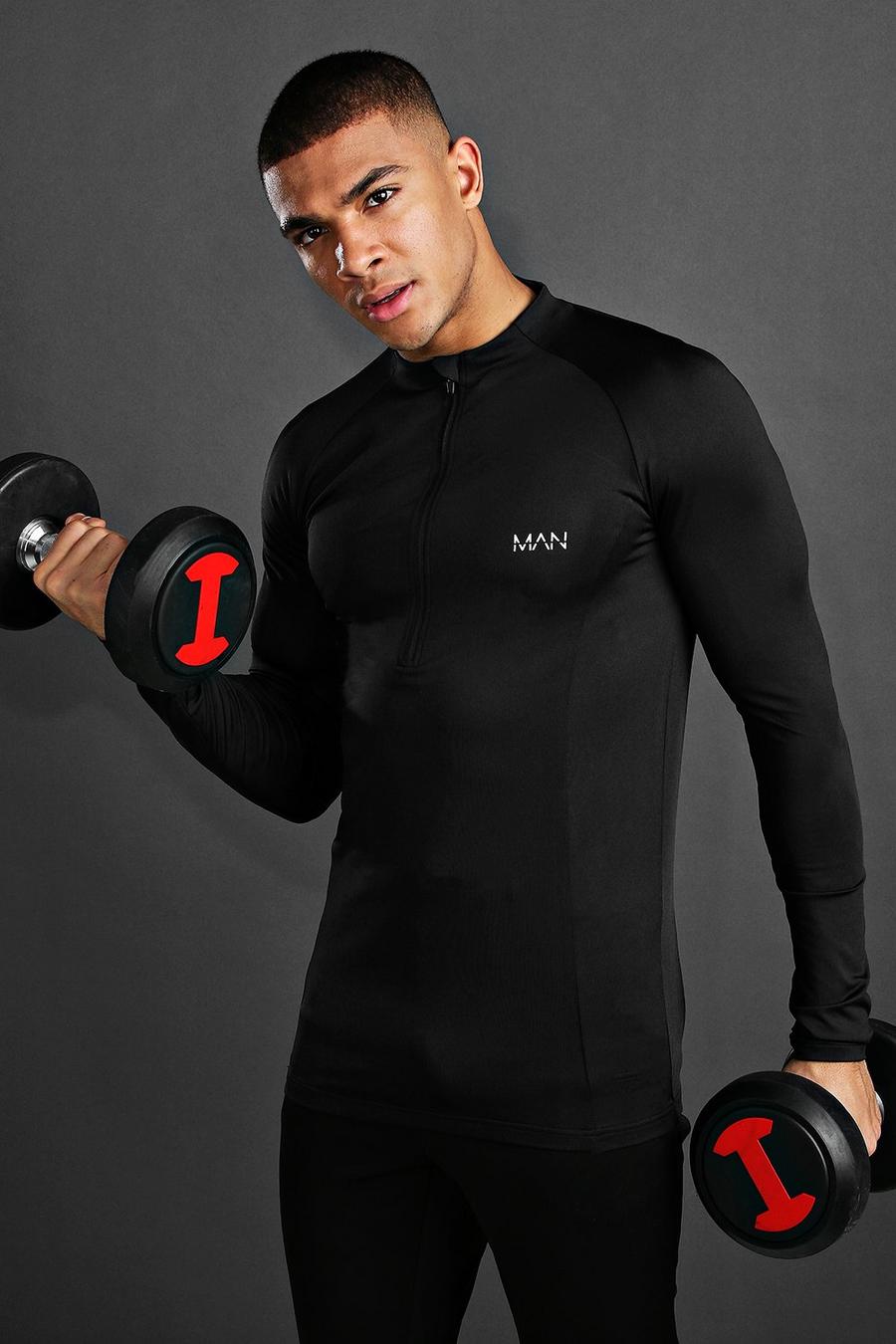 MAN Active Långärmad träningströja i muscle fit med dragkedja image number 1