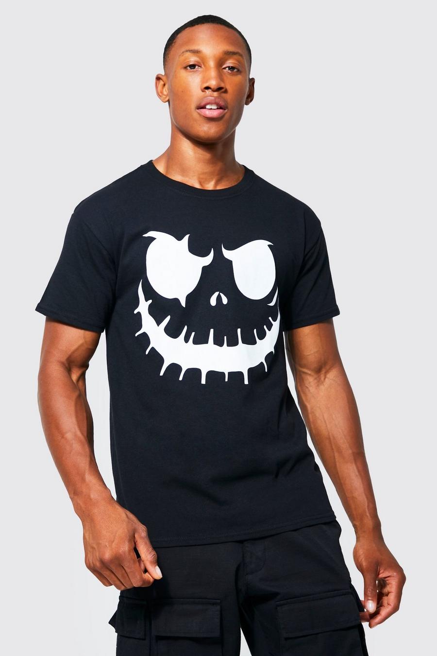 T-Shirt mit leuchtendem Gesichts-Print, Schwarz image number 1