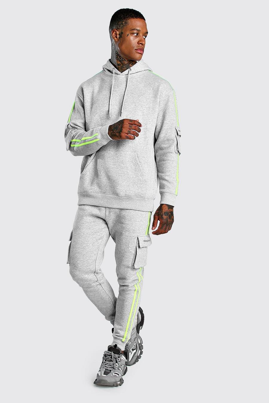 Grey Reflective MAN Official Tracksuit With Stripes image number 1