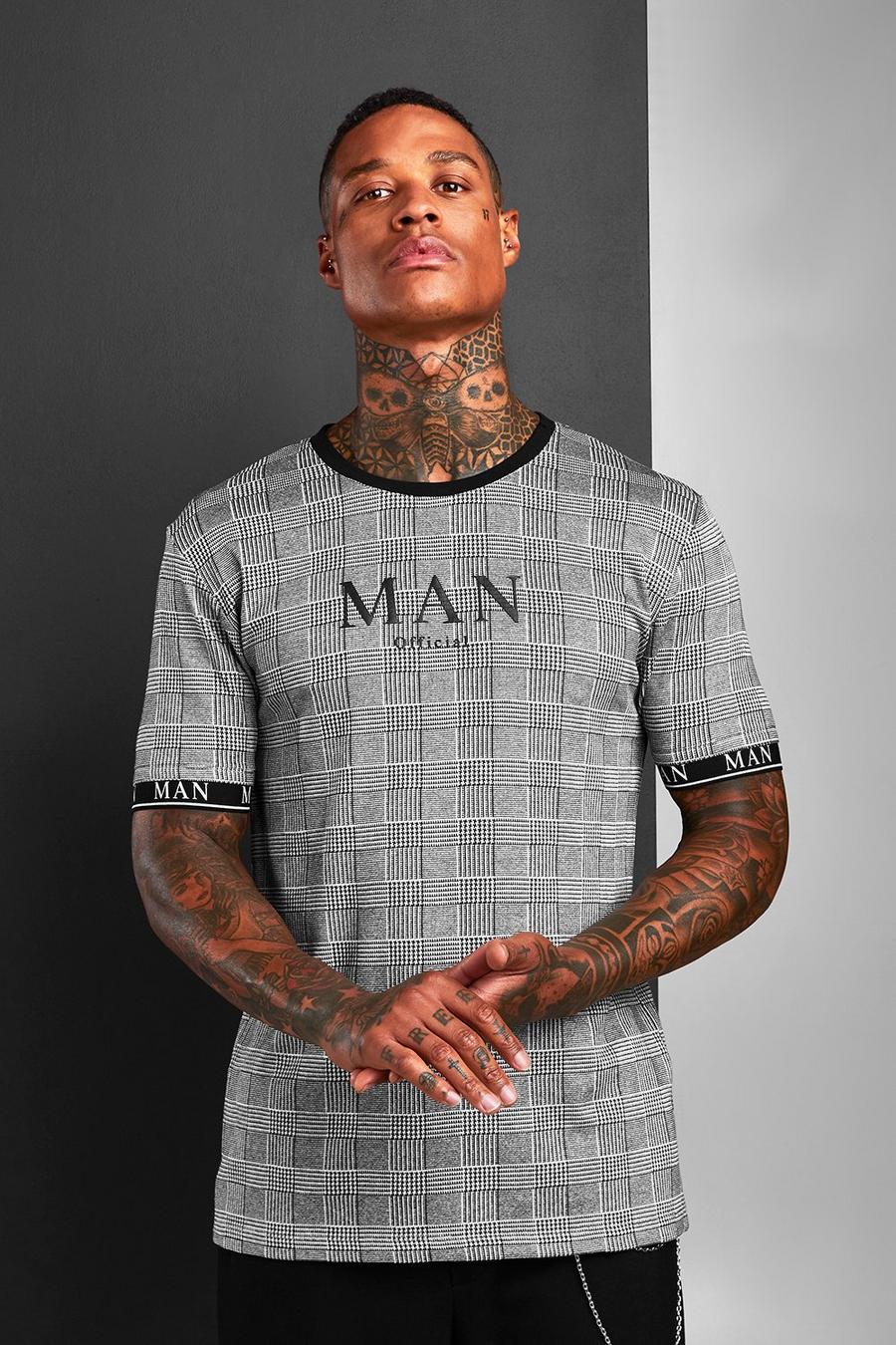 Black Jacquard Check MAN Roman Tape Sleeve T-Shirt image number 1