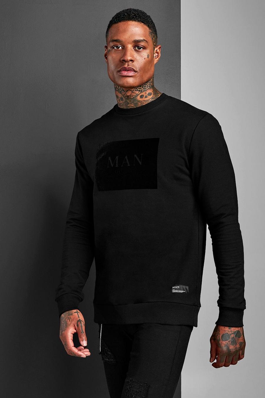 Black Muscle Fit MAN Roman Flock Sweatshirt image number 1