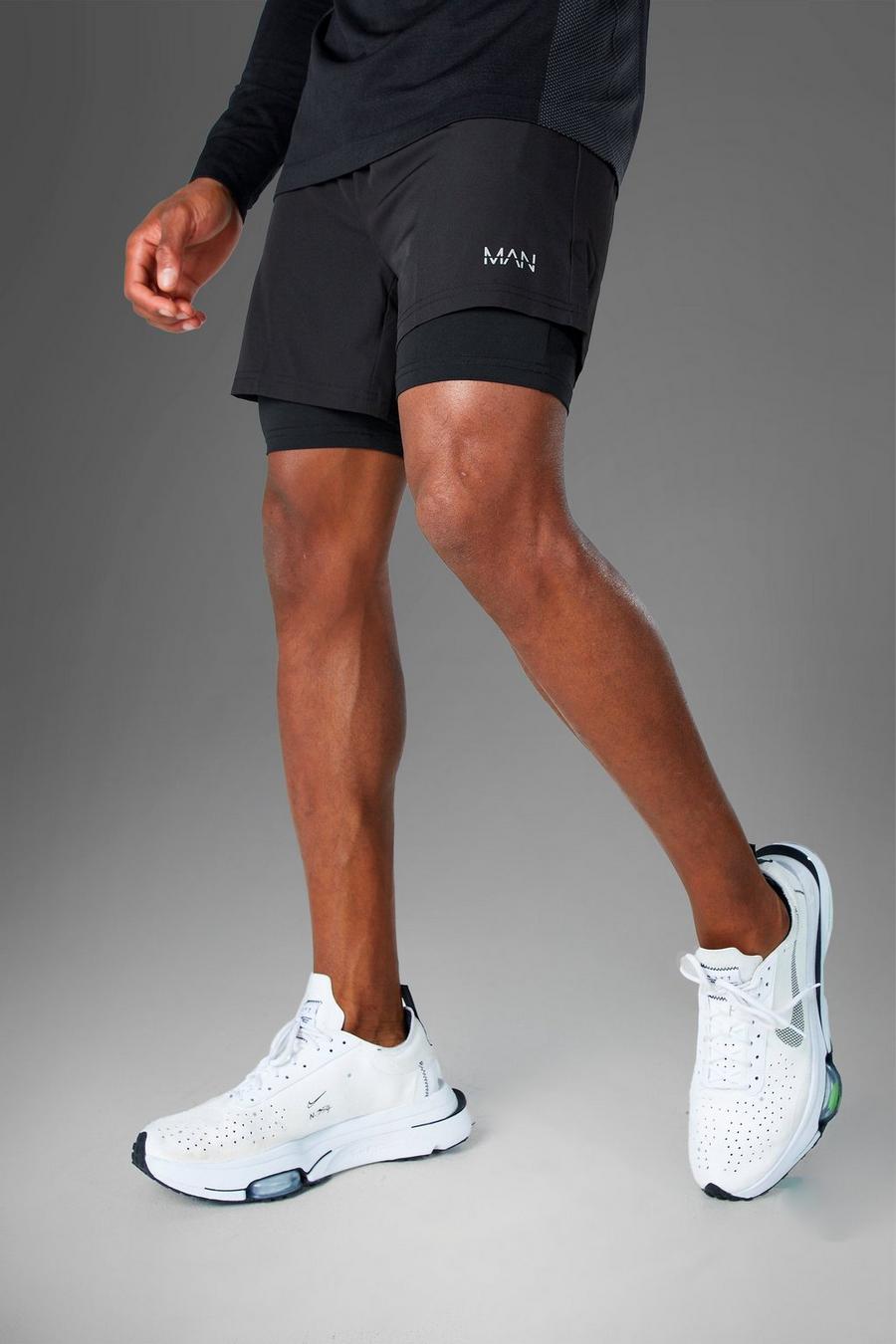 Black nero Man Active Gym 2 In 1 Shorts