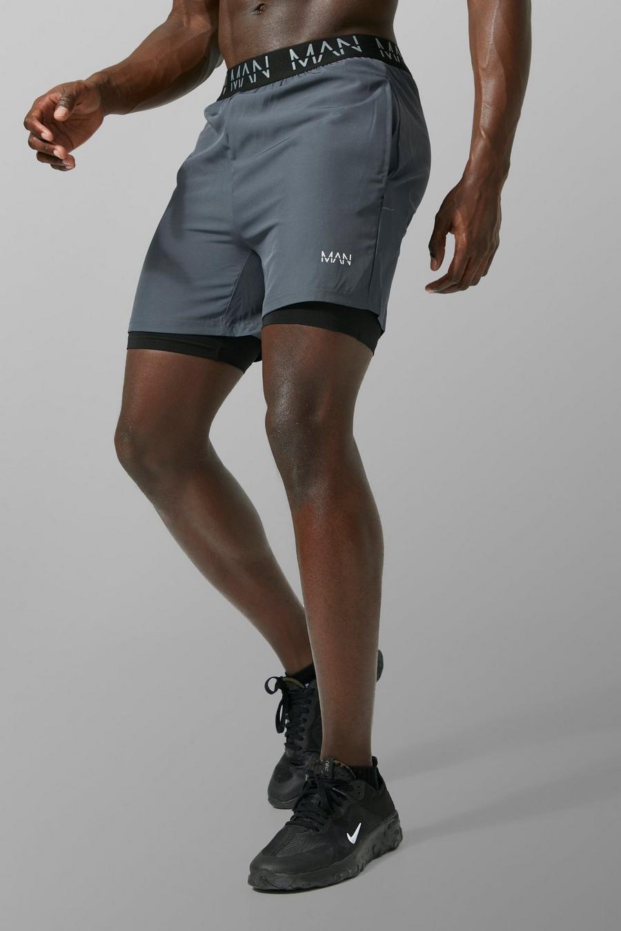 Charcoal grey Man Active Gym 2 In 1 Shorts image number 1