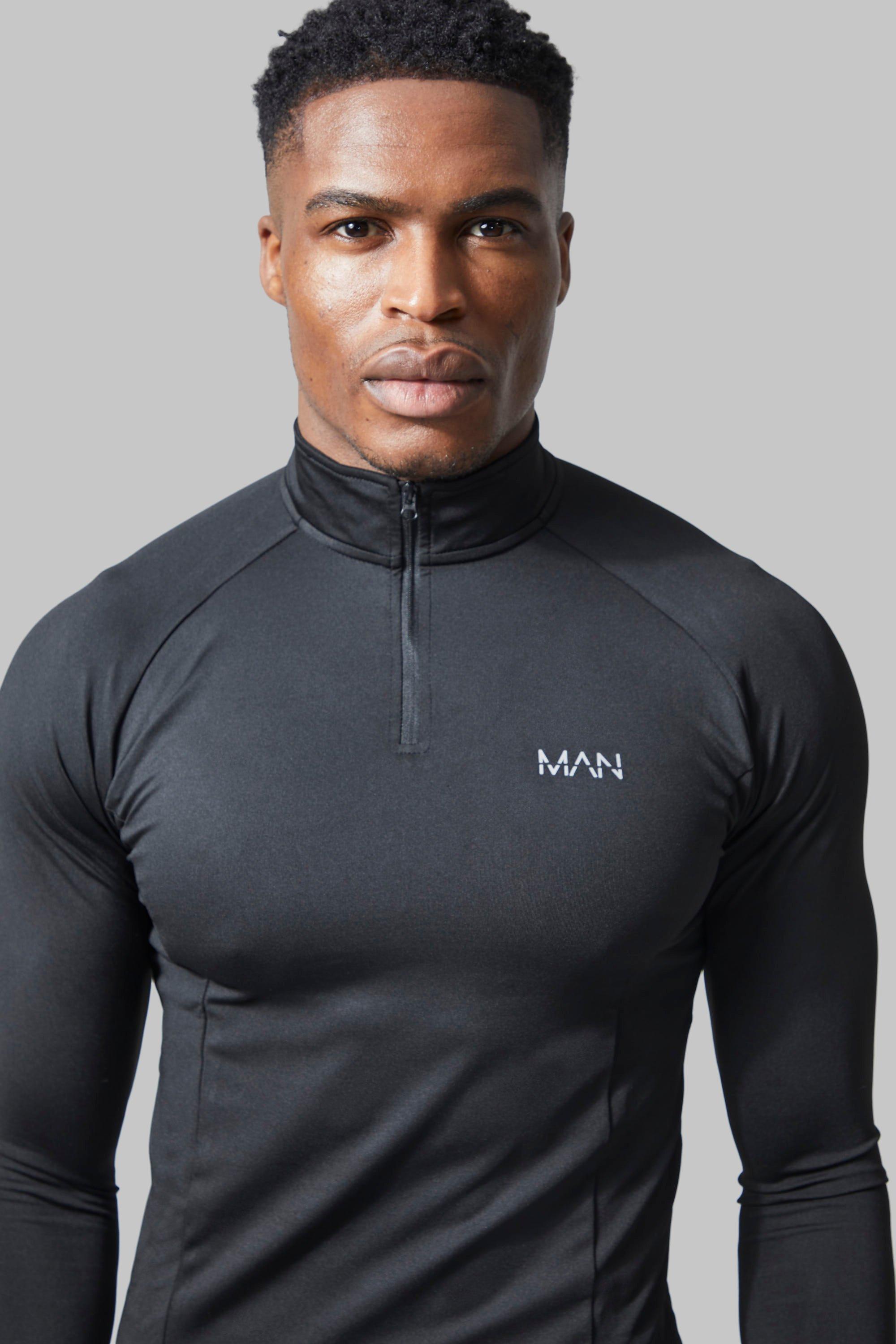 Man Active Gym Raglan Muscle Fit 1/4 Zip Top