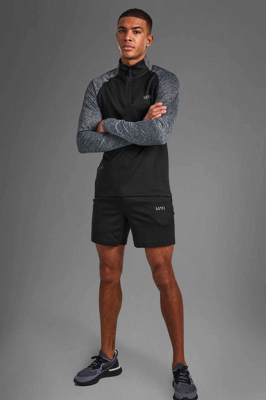 Zwart Active Man Shirt Met Hoge Kraag En Shorts Set