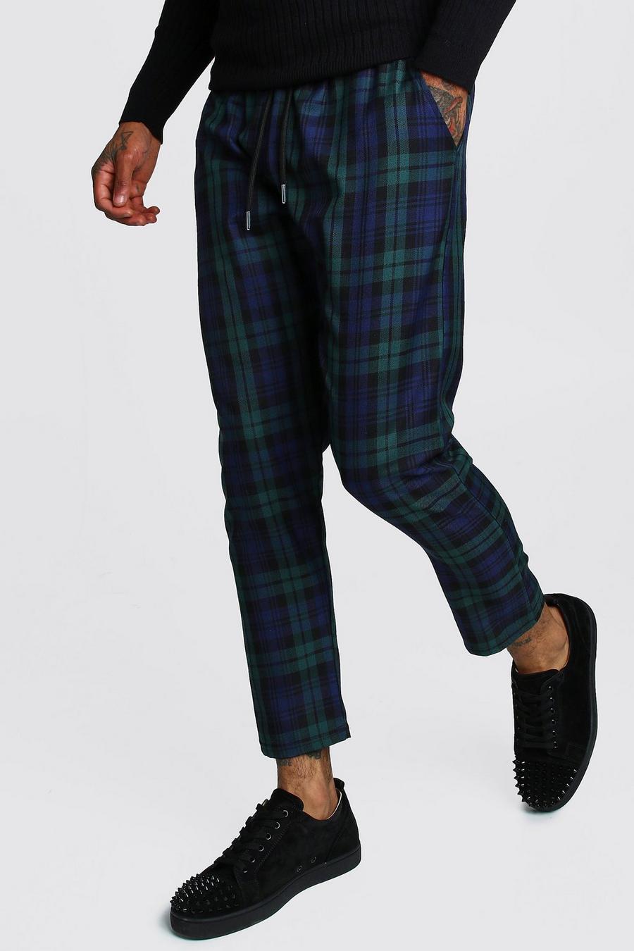 Green Plaid Smart Cropped Jogger Pants image number 1