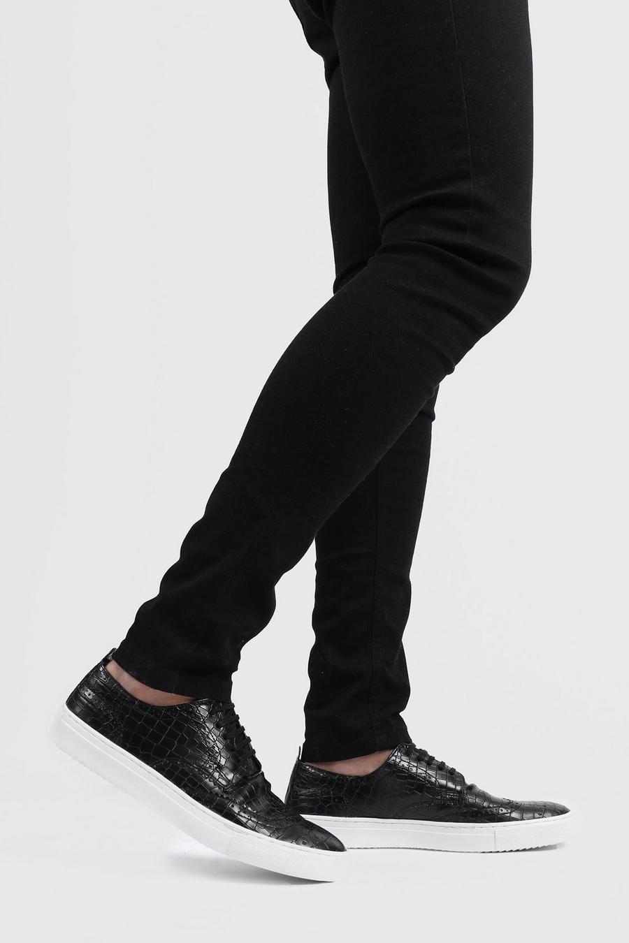 Black Faux Croc Lace Up Sneaker image number 1