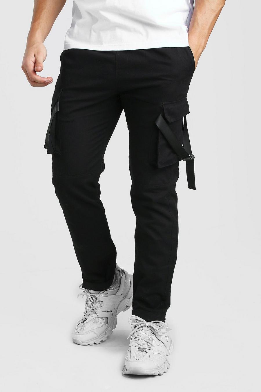 Black Woven Cargo Track Pants image number 1