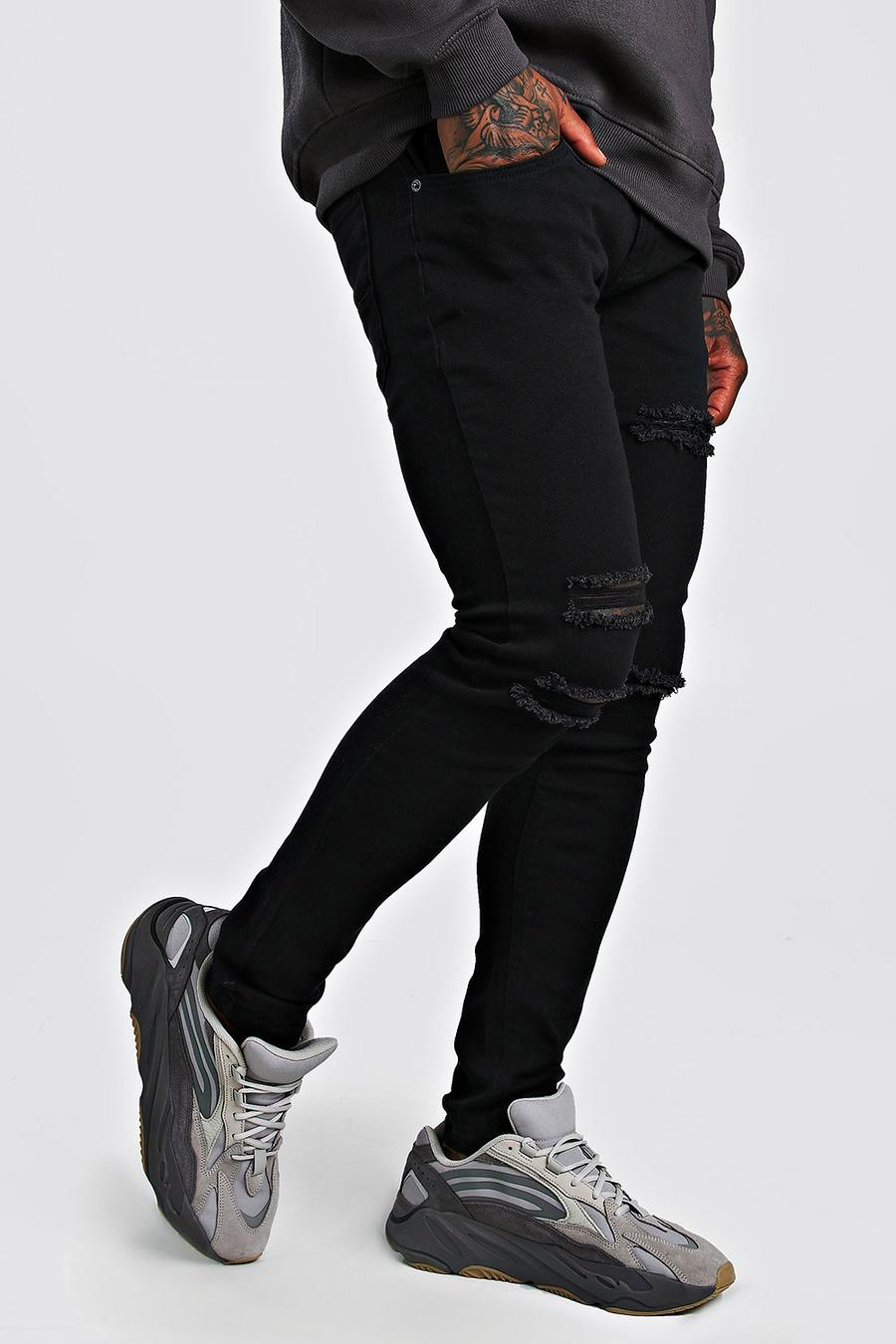 שחור מכנסי ג'ינס בגזרת סקיני עם קרעים מרובים image number 1