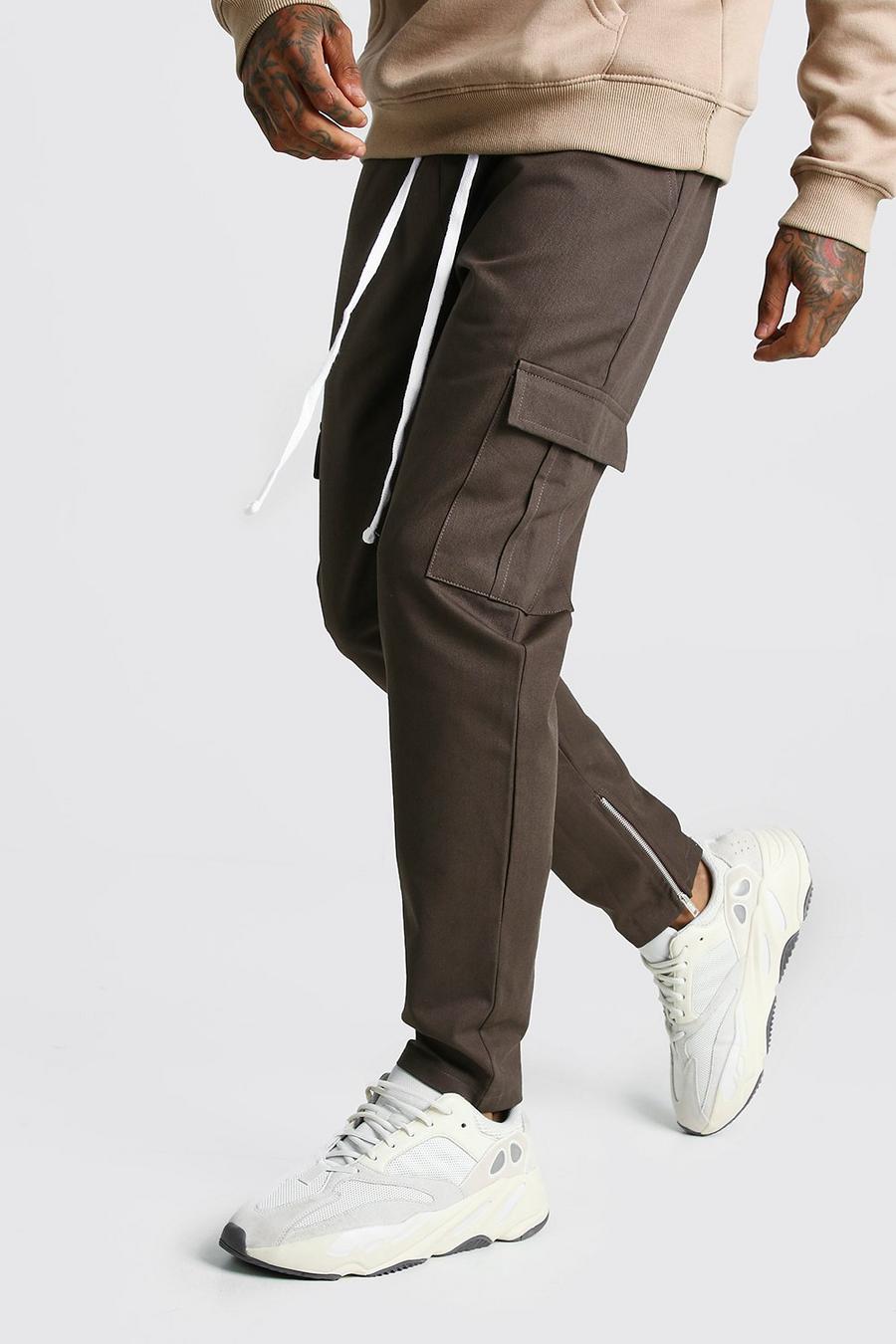 Khaki khakifarben Zip Ankle Twill Cargo Trousers image number 1