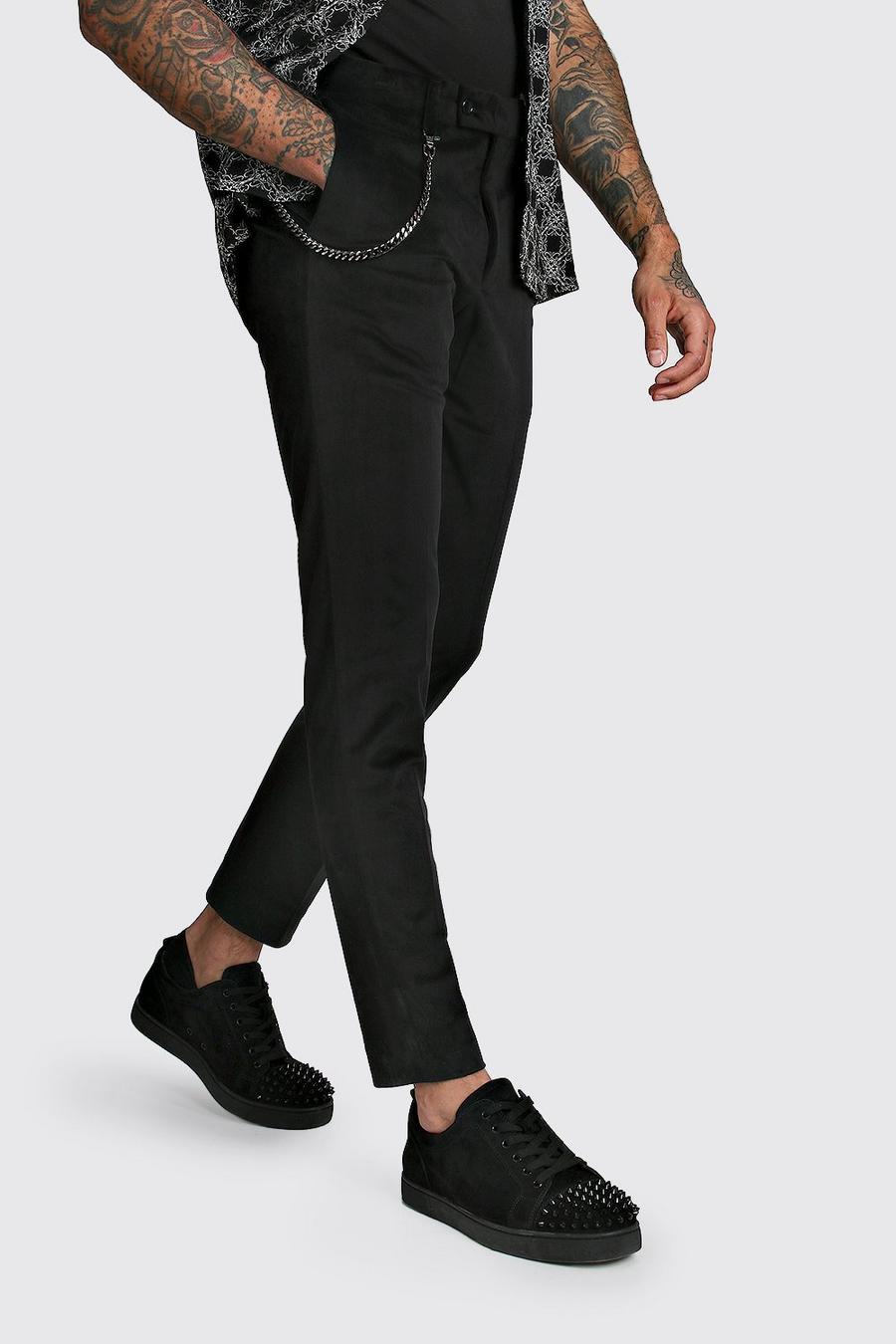 Black Velour Skinny Fit Smart Trouser With Chain image number 1