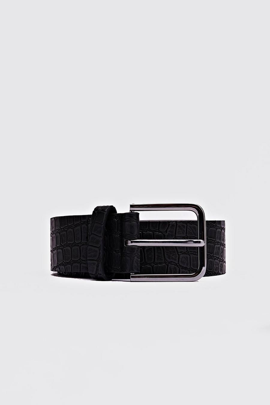 Cinturón con hebilla negra de cocodrilo sintético, Negro image number 1