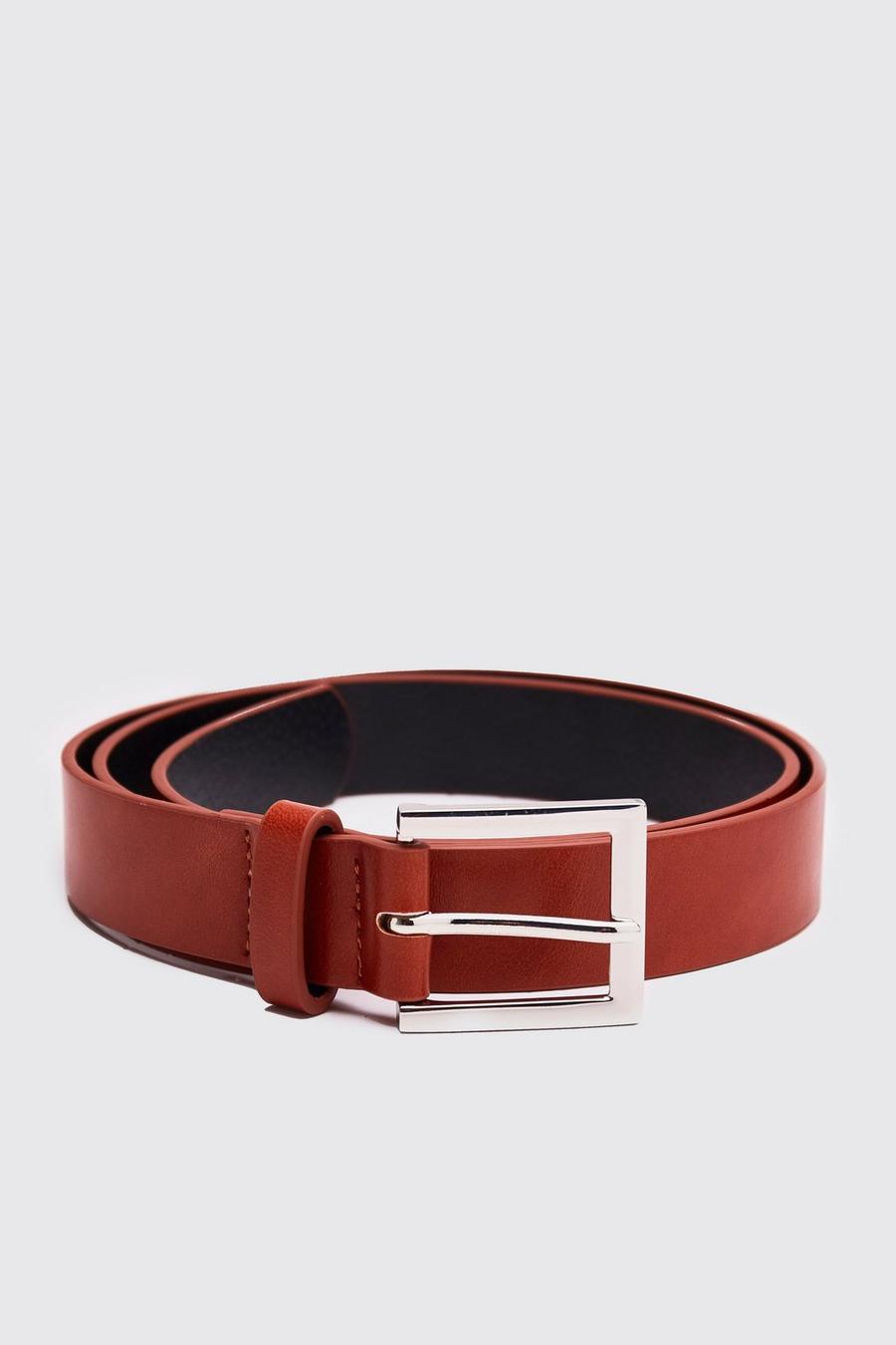 Tan Leather Look Square Buckle Belt image number 1