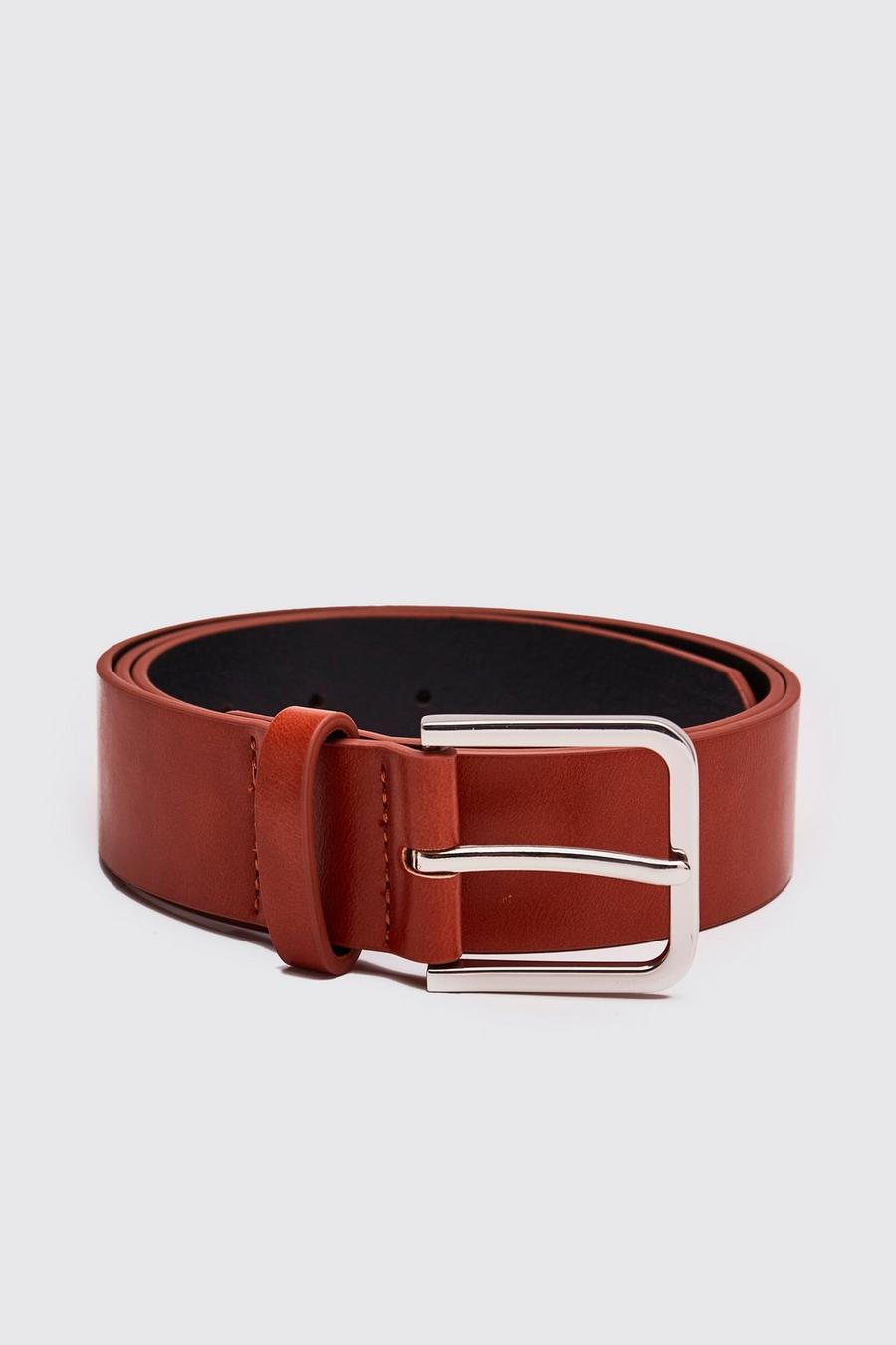 Tan Faux Leather Square Buckle Belt image number 1