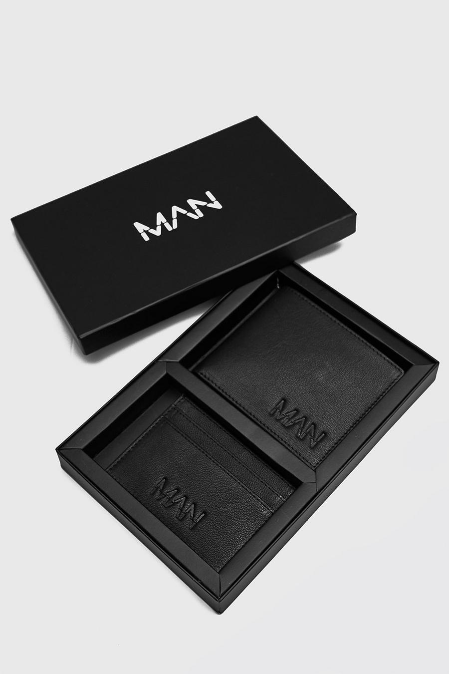 Black Real Leather Wallet And Cardholder Gift Set