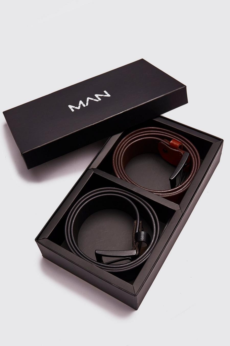 Black Real Leather 2 Pack Belt Gift Set image number 1