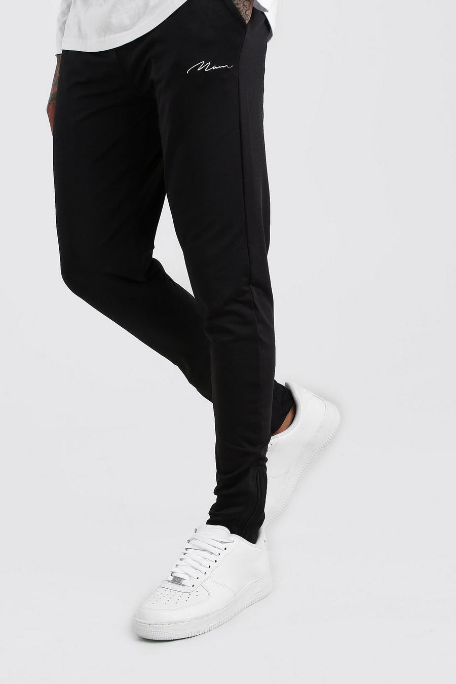 Black MAN Signature Poly Skinny Fit Jogger With Zips image number 1