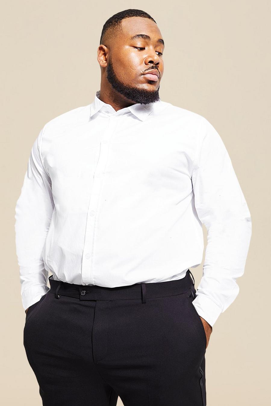 Men's Plus Size Long Sleeve Poplin Shirt | boohoo