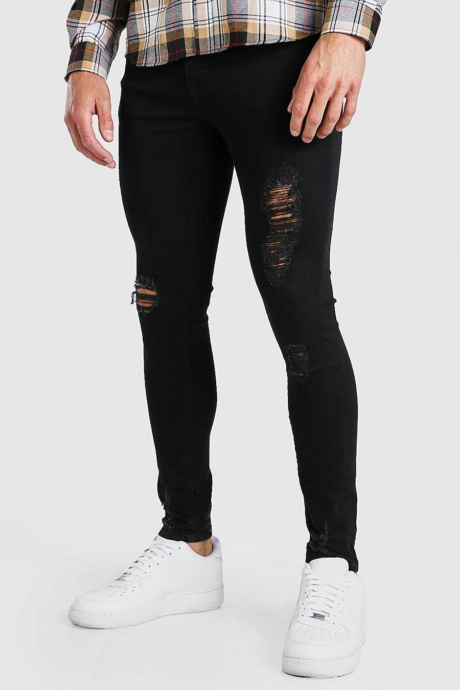 שחור דהוי סופר סקיני ג'ינס עם קרעים image number 1