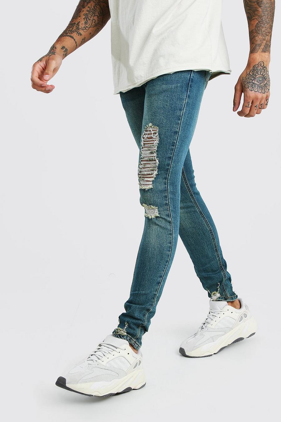 Blue Super skinny jeans med slitna detaljer image number 1