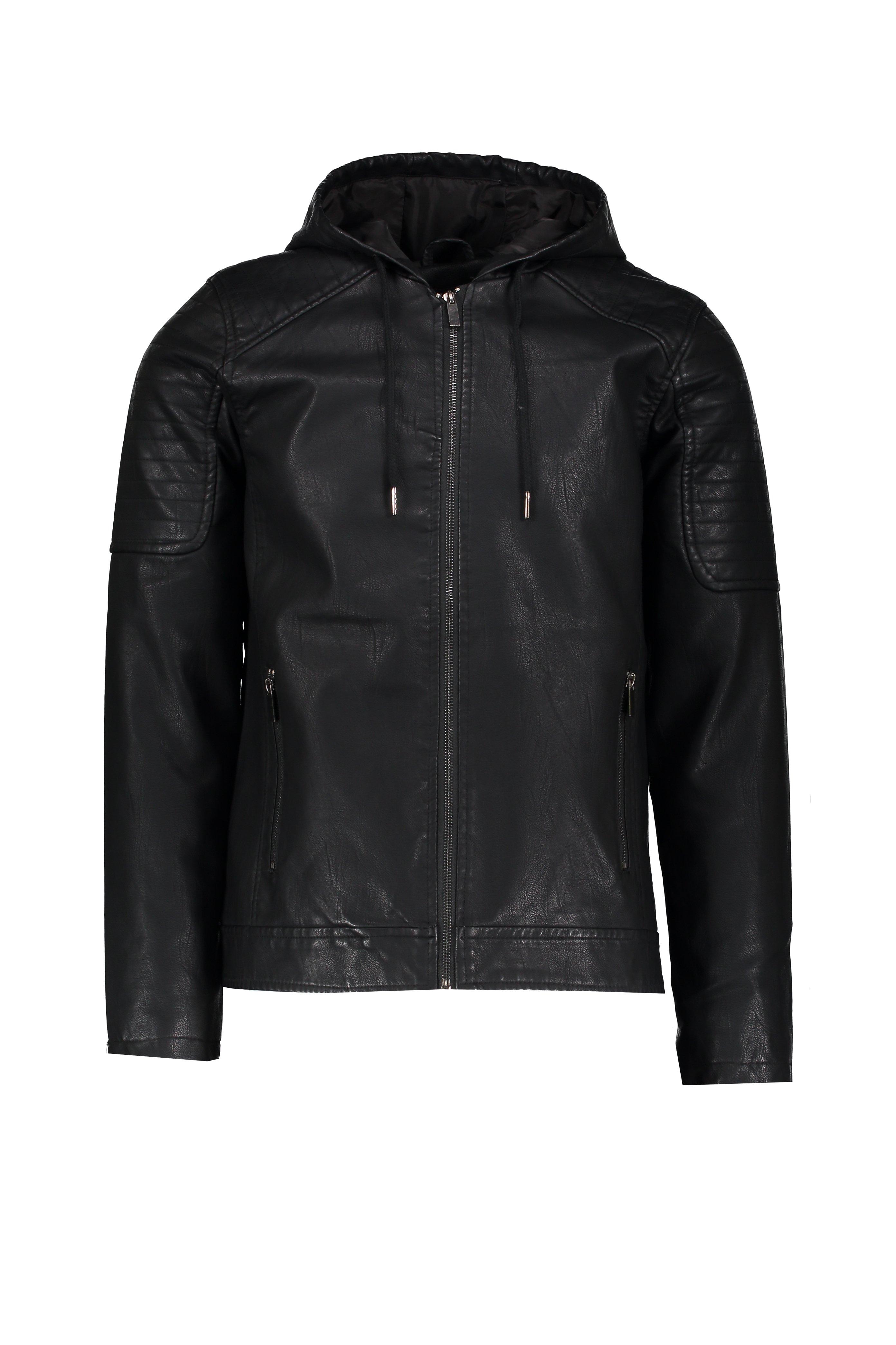 Faux leather hooded moto jacket hotsell