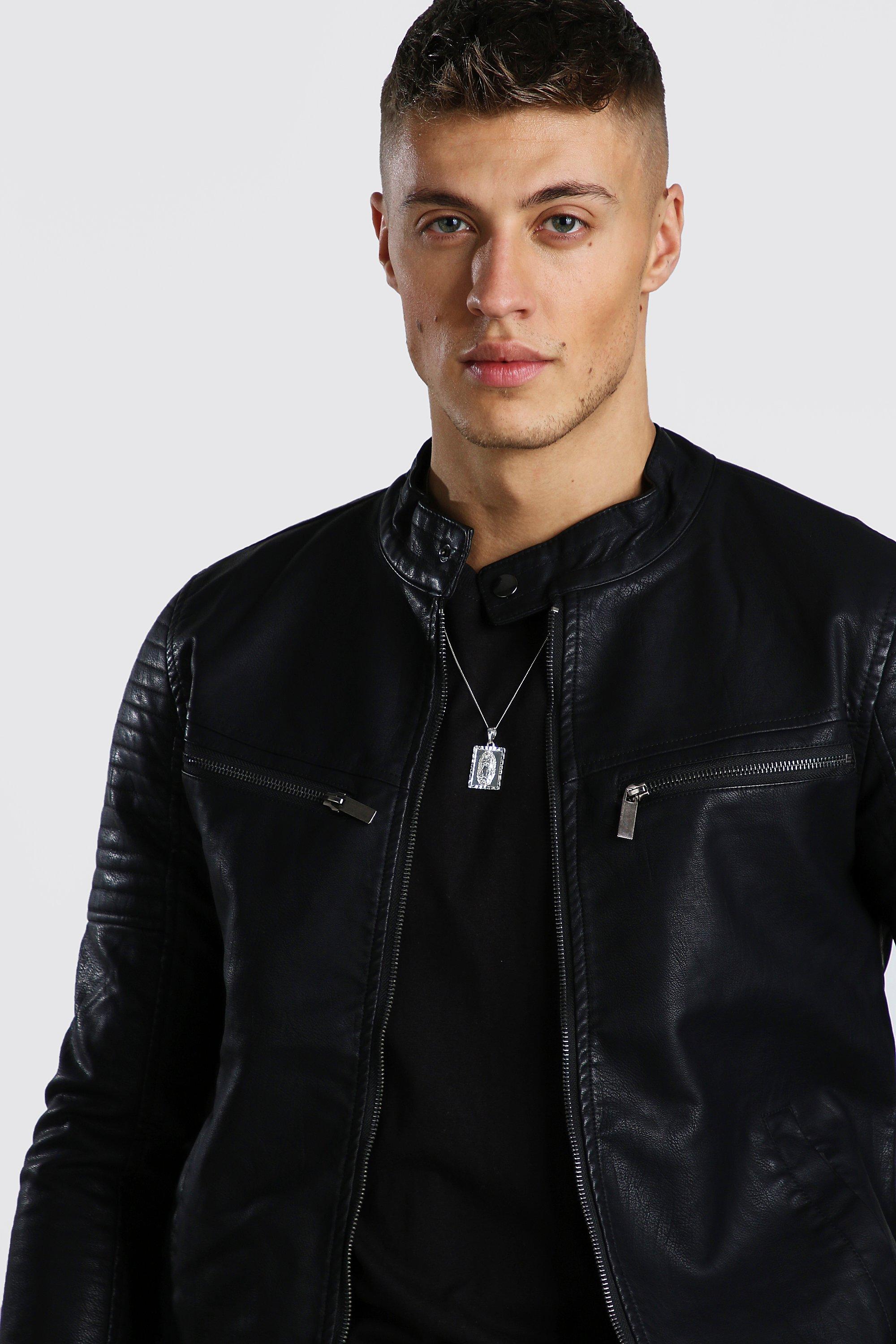 Faux Leather Fitted Biker Jacket