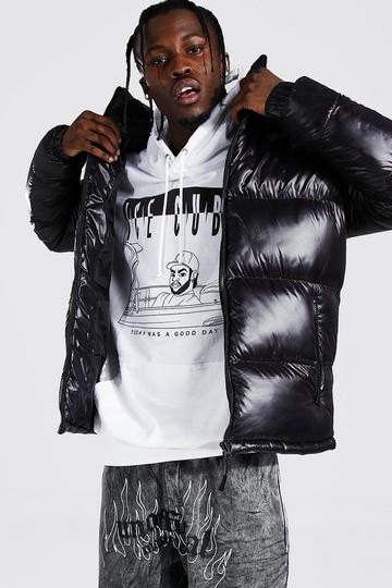 High Shine Hooded Puffer Jacket black