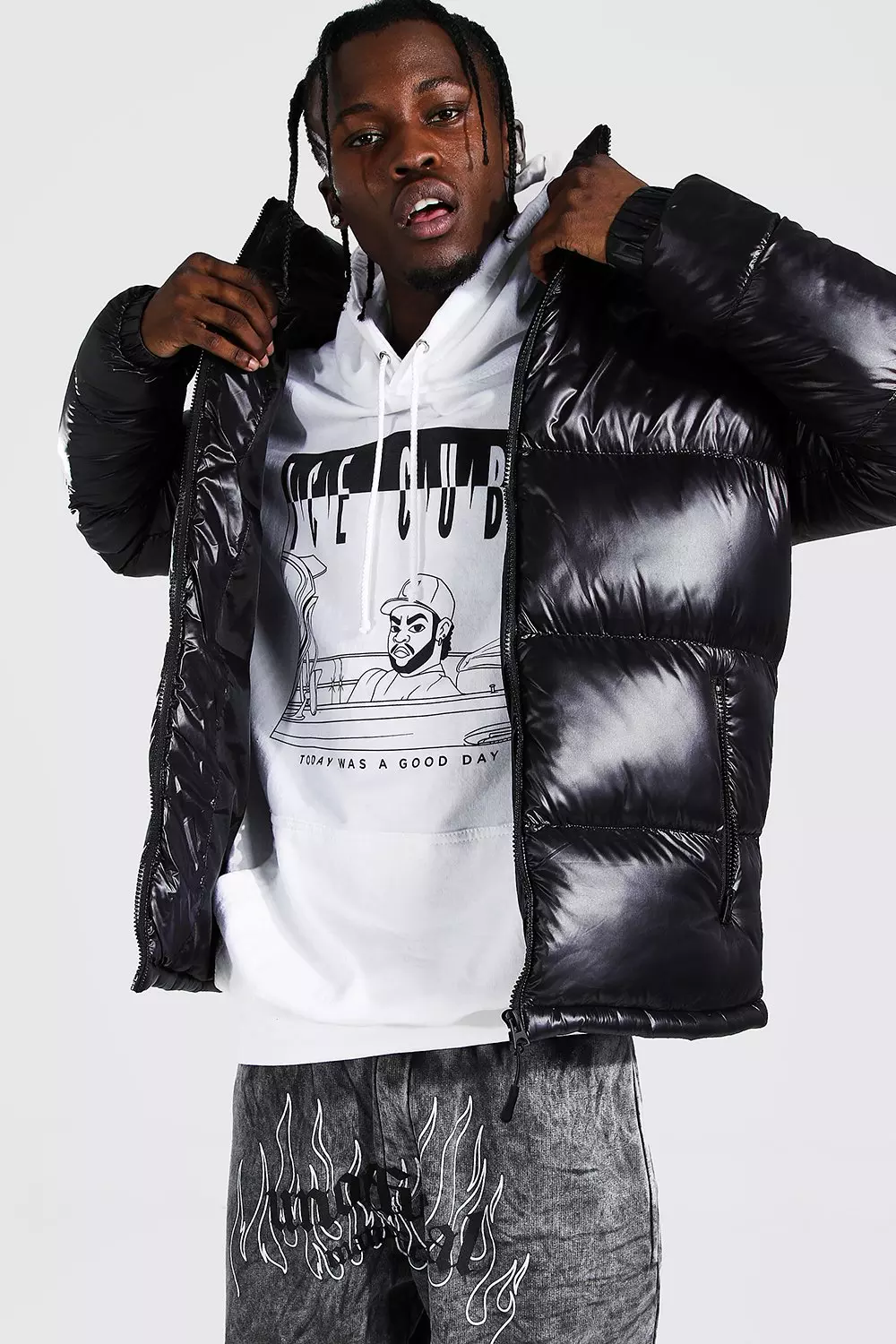 High Shine Hooded Puffer Jacket